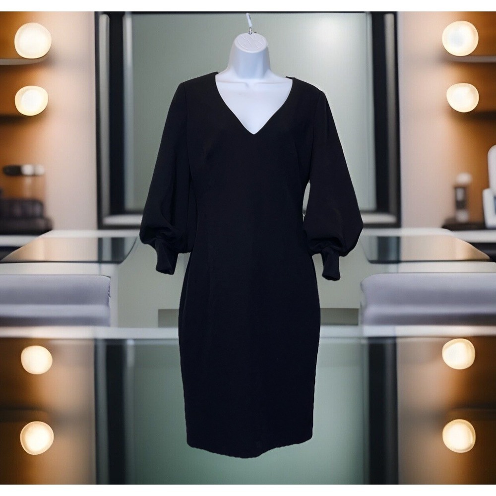 Badgley Mischka Dress‎ Women 2 Black Bubble Sleeve Sheath Formal Sophisticated